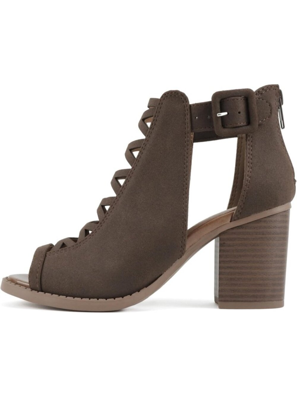 Women's Dark Brown Nubuck Open Toe Crisscross Strap Back Zipper Heels Sandals